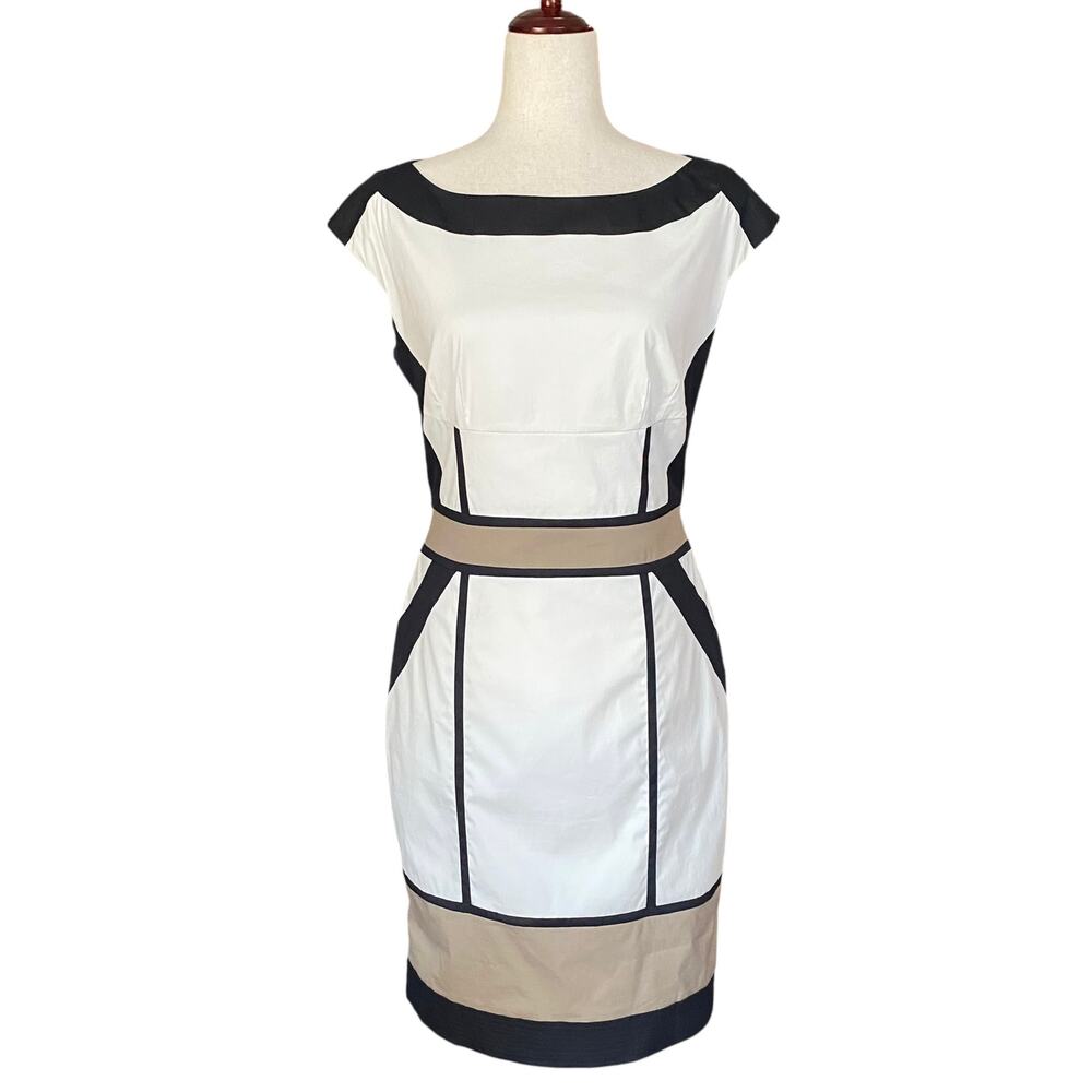 Karen Millen England Bodycon Mod Geometric Color Block Mini Dress Womens 8 US